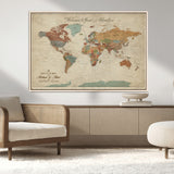 43497401-MGV-CV-36X24-Personalized World Map Wall Art – Vintage Rustic Adventure Travel Map with Custom Couple Names, Welcome to Great Adventure Wall