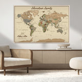 53442996-MGV-CV-36X24-Personalized World Map Wall Art – Adventure Awaits Vintage Travel Map with Custom Couple Names, Rustic Wall Decor for Home,