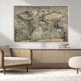 72658967-MGV-CV-36X24-Personalized World Map Wall Art – Adventure Awaits Rustic Sepia Travel Map with Custom Names, Vintage Wall Decor for Couples, Home