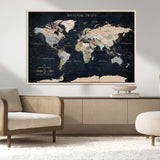 15547583-MGV-CV-36X24-Personalized World Map Wall Art – Rustic Navy Adventure Awaits Travel Map with Custom Couple Names, Vintage Wall Decor for Home or