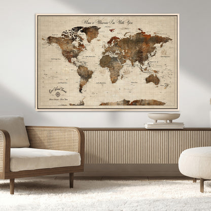 48225643-MGV-FC-36X24_Natural-Personalized World Map Wall Art – Rustic Vintage Adventure Travel Map with Custom Couple Names, Romantic Wall Decor for Home or