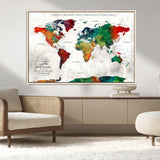 95876117-MGV-FC-36X24_Natural-Personalized World Map Wall Art – Colorful Watercolor Travel Map with Custom Names, Romantic Wall Decor for Couples, Wedding or