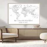 43438578-MGV-FC-36X24_Natural-Personalized World Map Wall Art – Black and White Minimal Travel Map with Custom Names, Elegant Wall Decor for Couples, Wedding or