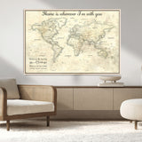 35009043-MGV-FC-36X24_Natural-Personalized World Map Wall Art – Vintage Beige Travel Map with Custom Names and Date, Romantic Anniversary Gift for Couples Home