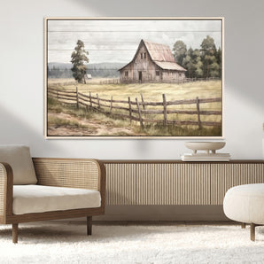 91345-MGV-CV-36X24-Rustic Barn Wall Art Canvas Print, Framed Countryside Farm Art Picture Print, Vintage Farm Perfect Rustic Farmhouse Decor Artwork