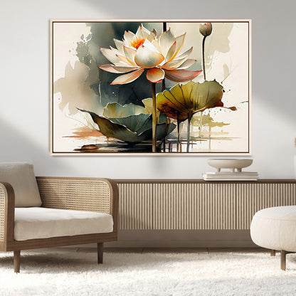 46359-MGV-CV-36X24-Lotus Blossom Wall Art Canvas Print, Framed Water Lily Art Picture Print, Zen Flower Perfect Zen Botanical Decor Artwork