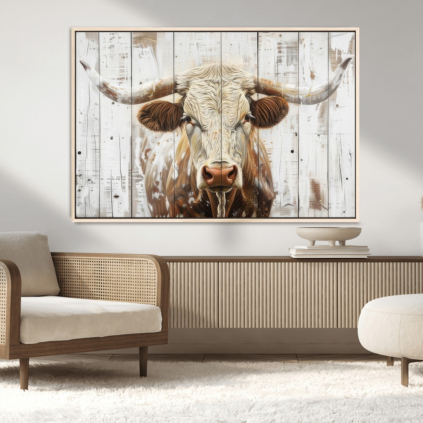 10840-MGV-CV-36X24-Texas Longhorn Wall Art Canvas Print, Framed Rustic Bull Art Picture Print, Western Cattle Perfect Rustic Western Decor Artwork