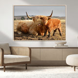 88780-MGV-CV-36X24-Highland Cow Wall Art Canvas Print, Framed Cow Calf Art Picture Print, Scottish Cattle Perfect Rustic Farmhouse Decor Artwork
