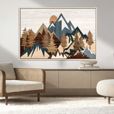 80300-MGV-FC-36X24_Natural-Geometric Mountains Wall Art Canvas Print, Framed Stylized Trees Art Picture Print, Graphic Forest Perfect Rustic Abstract Decor