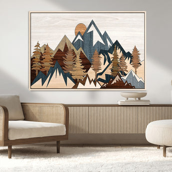 80300-MGV-FC-36X24_Natural-Geometric Mountains Wall Art Canvas Print, Framed Stylized Trees Art Picture Print, Graphic Forest Perfect Rustic Abstract Decor