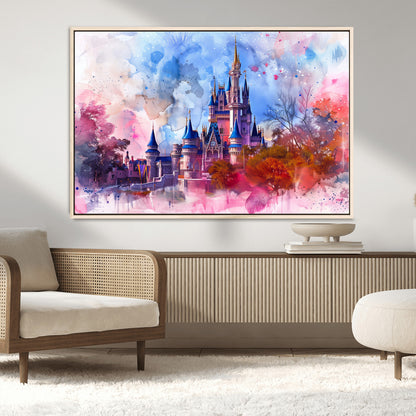 15129-MGV-CV-36X24-Disney Castle Wall Art Canvas Print, Framed Cinderella Palace Art Picture Print, Fantasy Kingdom Perfect Whimsical Fairytale Decor