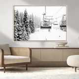 49274-MGV-CV-36X24-Snowy Forest Wall Art Canvas Print, Framed Ski Lift Art Picture Print, Mountain Snow Perfect Minimal Winter Lodge Decor Artwork