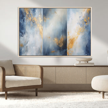 41836-MGV-CV-36X24-Abstract Gold Wall Art Canvas Print, Framed Blue Layers Art Picture Print, Elegant Cloud Perfect Elegant Minimalist Decor Artwork