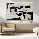 33714-MGV-FC-36X24_Natural-Monochrome Design Wall Art Canvas Print, Framed Modern Linework Art Picture Print, Textured Shapes Perfect Monochrome Modern Decor