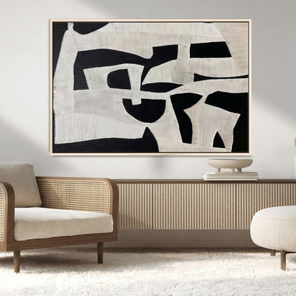 33714-MGV-FC-36X24_Natural-Monochrome Design Wall Art Canvas Print, Framed Modern Linework Art Picture Print, Textured Shapes Perfect Monochrome Modern Decor