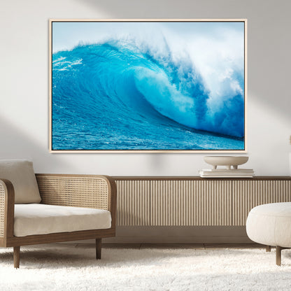 15566-MGV-CV-36X24-Ocean Wave Wall Art Canvas Print, Framed Curling Wave Art Picture Print, Vibrant Surf Wave Perfect Coastal Surf Decor Artwork