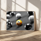 52108-MGV-CV-36X24-Precision Pool Table Wall Art – Close Up Yellow 1 Ball Canvas Print, Hand-Played Billiards Game Decor for Office, Game Room, or