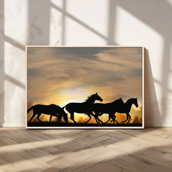 16620-MGV-FC-36X24_Natural-Sunset Stallions Wall Art – Silhouetted Horses Running Canvas Print, Nature’s Rhythm, Perfect for Living Room, Office, or Man Cave