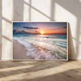 71849-MGV-CV-36X24-Sunrise Ocean Beach Wall Art – Serene Seascape Canvas Print with Gentle Waves, Coastal Nature Decor for Bedroom, Living Room or