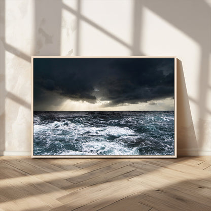 42607-MGV-CV-36X24-Stormy Ocean Wall Art – Dramatic Sea and Sky Canvas Print with Sun Rays, Moody Nature Decor for Living Room, Office, Bedroom or