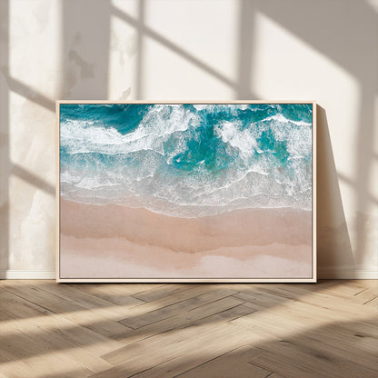 39236-MGV-CV-36X24-Ocean Beach Wall Art – Aerial View of Waves and Sand Canvas Print, Coastal Home Decor for Living Room, Bedroom, Office or Beach