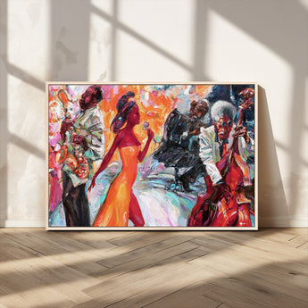 24452-MGV-CV-36X24-Vibrant Jazz Musician Painting - Expressive Art Print of Live Jazz Band, Perfect Wall Decor for Music Lovers and Art Enthusiasts
