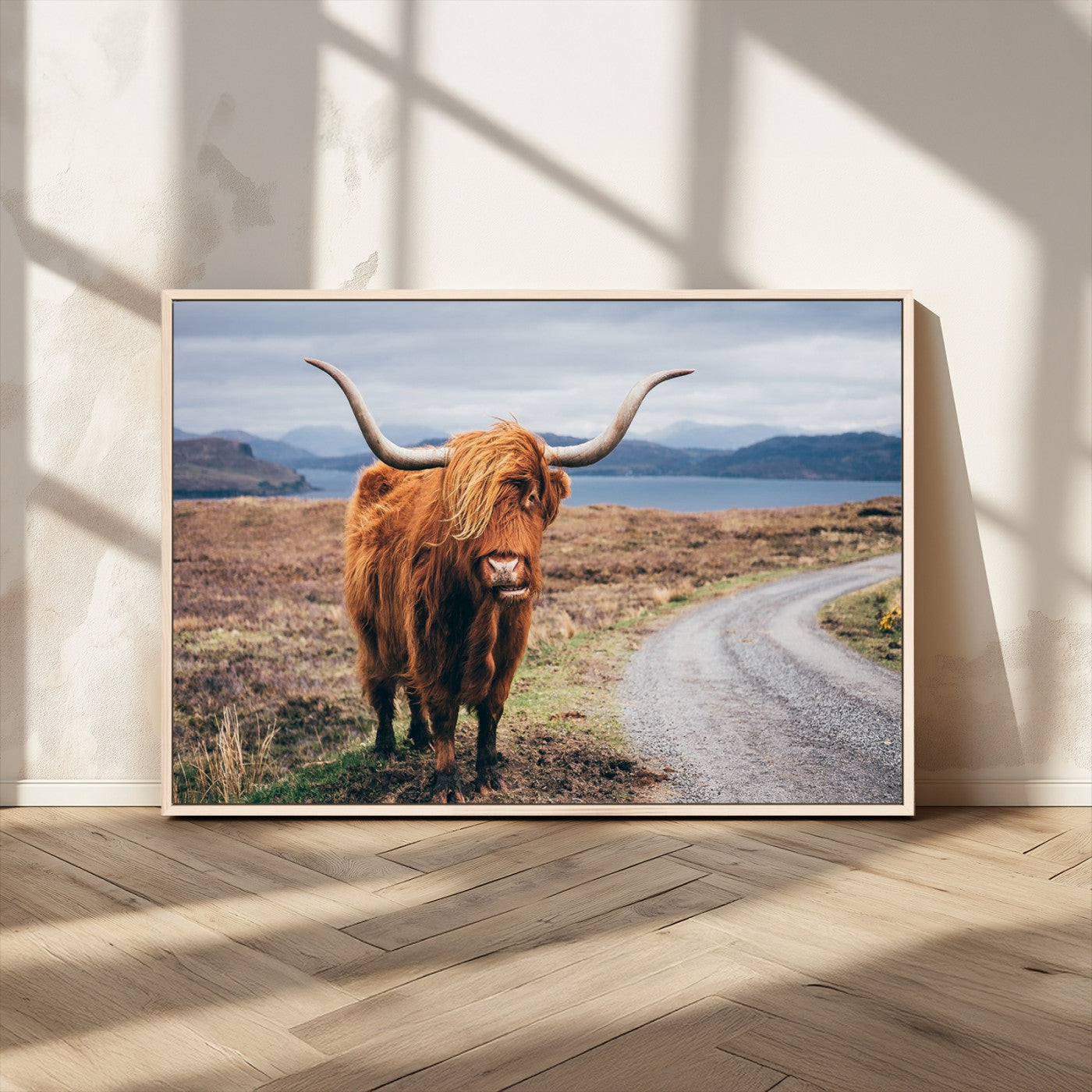 56121-MGV-CV-36X24-Rustic Highland Cow Wall Art – Panoramic Nature Canvas Print, Perfect Decor for Home, Office, Living Room or Man Cave