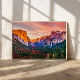 24519-MGV-CV-36X24-Yosemite Valley Sunset Wall Art – Majestic Mountain Landscape with Waterfall and Vibrant Sky, Nature Photography for Home or