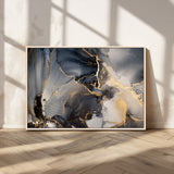 24068-MGV-CV-36X24-Luxury Abstract Wall Art – Gold & Gray Fluid Ink Painting Canvas, Modern Metallic Home Decor, Elegant Office or Living Room Accent