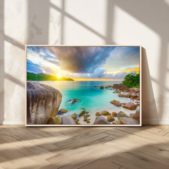 23769-MGV-CV-36X24-Tropical Beach Sunset Wall Art – Serene Ocean Canvas Print, Coastal Landscape Decor for Living Room, Bedroom or Office, Peaceful