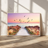 54411-MGV-CV-36X24-Beach Path with Birds Wall Art – Coastal Sunset Ocean Canvas Print, Seaside Nature Landscape Photography for Living Room, Bedroom