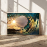 38256-MGV-CV-36X24-Ocean Wave Wall Art – Stunning Sunrise Through Curling Wave Canvas Print, Coastal Surf Photography Seascape Decor for Living Room,
