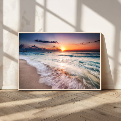 99906-MGV-CV-36X24-Morning Tide Canvas Print – Soft Sunrise Ocean Waves Wall Art, Coastal Serenity Decor for Home & Office