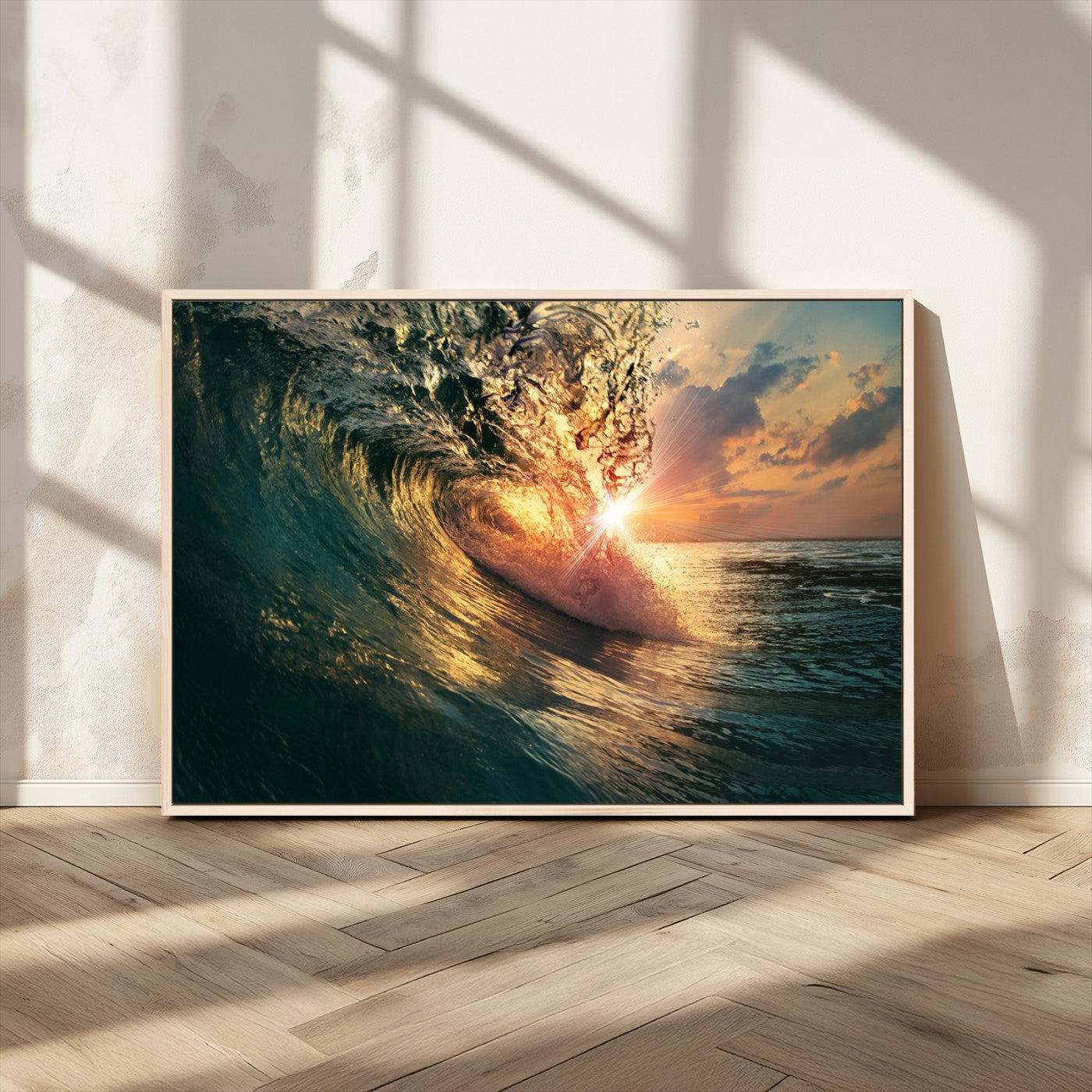 55359-MGV-CV-36X24-Radiant Ocean Wave Wall Art – Panoramic Surf Canvas Print, Vibrant Sunset Beach Decor for Home, Office or Man Cave