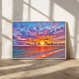 72836-MGV-CV-36X24-Fiery Sunset Beach Wall Art – Panoramic Vibrant Ocean Canvas Print, Dramatic Coastal Decor for Living Room, Bedroom or Office