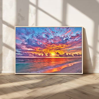 72836-MGV-CV-36X24-Fiery Sunset Beach Wall Art – Panoramic Vibrant Ocean Canvas Print, Dramatic Coastal Decor for Living Room, Bedroom or Office