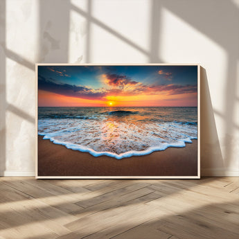 16110-MGV-CV-36X24-Ocean Sunset Wall Art – Vibrant Beach Waves and Horizon Canvas Print, Relaxing Coastal Seascape Decor for Living Room or Bedroom