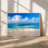 60364-MGV-CV-36X24-Tropical Ocean Wave Wall Art – Serene Blue Sea and White Sand Beach Canvas Print, Coastal Landscape Decor for Living Room, Bedroom