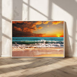 72948-MGV-CV-36X24-Ocean Sunset Wave Wall Art – Dramatic Seascape Canvas Print with Golden Sky and Crashing Waves, Coastal Beach Decor for Living