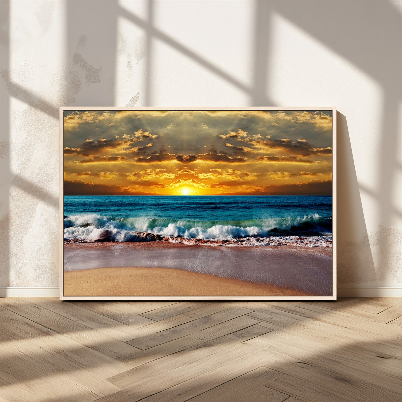 83389-MGV-CV-36X24-Ocean Sunrise Wall Art – Vibrant Beach Waves Canvas Print, Coastal Seascape Decor for Living Room or Office