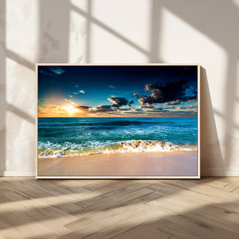 88985-MGV-CV-36X24-Ocean Sunset Wall Art – Tranquil Beach Waves Canvas Print, Coastal Seascape Decor for Living Room or Office