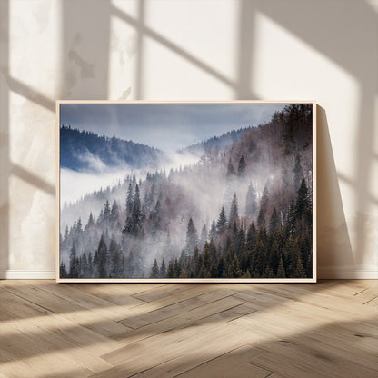 18459-MGV-CV-36X24-Misty Pine Forest Wall Art – Serene Mountain Landscape Canvas Print, Tranquil Nature Artwork for Living Room, Bedroom, Cabin or