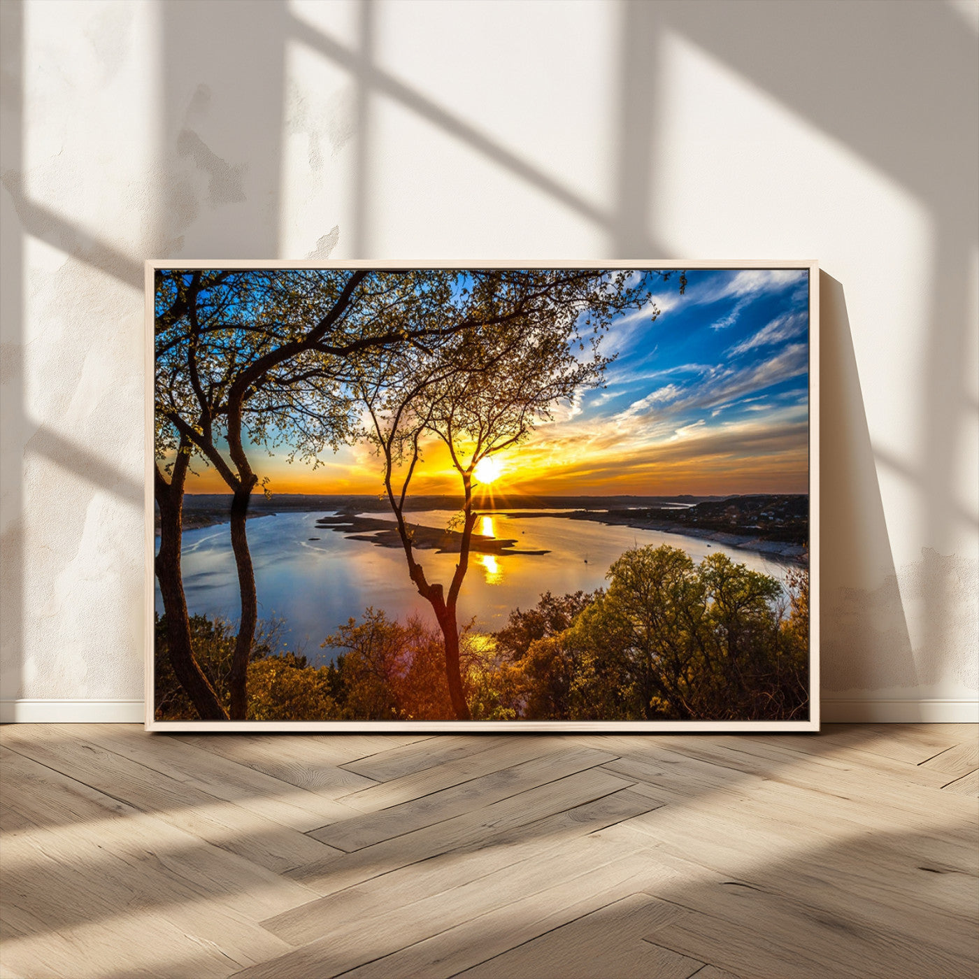 66839-MGV-CV-36X24-Lake Sunset Wall Art – Golden Hour Canvas Print with Trees and Water Reflection, Scenic Landscape Photography for Living Room,