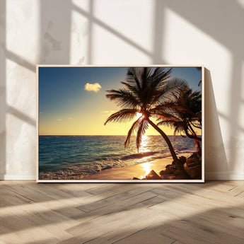 82710-MGV-CV-36X24-Palm Tree Sunset Beach Wall Art – Tropical Ocean Canvas Print, Coastal Paradise Seascape Decor for Living Room or Office Wall