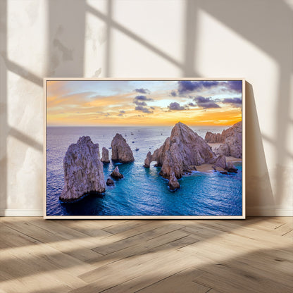 72955-MGV-CV-36X24-Ocean Rock Formation Wall Art – Sunset Coastal Seascape Print, Beach Landscape Decor for Living Room or Office