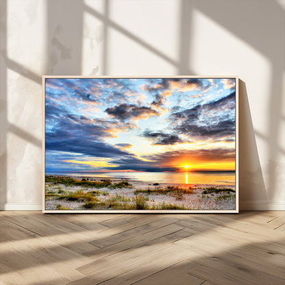 39645-MGV-CV-36X24-Golden Beach Sunset Wall Art – Serene Ocean Horizon Canvas Print, Coastal Nature Landscape Decor for Living Room, Bedroom or