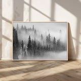 57235-MGV-CV-36X24-Misty Pine Forest Wall Art – Black and White Mountain Landscape Canvas Print, Nature Woodland Decor for Living Room, Bedroom or