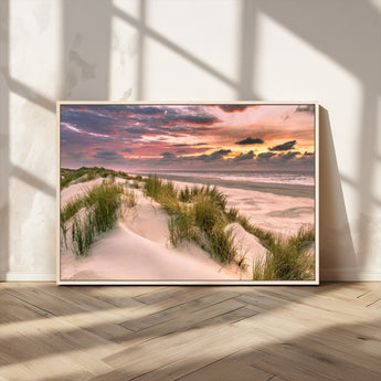 60570-MGV-CV-36X24-Beach Sunset Wall Art – Coastal Sand Dunes and Ocean Horizon Canvas Print, Tranquil Seascape Photography Decor for Living Room or