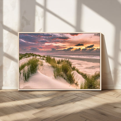 60570-MGV-CV-36X24-Beach Sunset Wall Art – Coastal Sand Dunes and Ocean Horizon Canvas Print, Tranquil Seascape Photography Decor for Living Room or