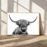 10123-MGV-CV-36X24-Black and White Highland Cow Wall Art – Modern Farmhouse Animal Print, Rustic Scottish Bull Canvas Decor for Living Room, Bedroom,